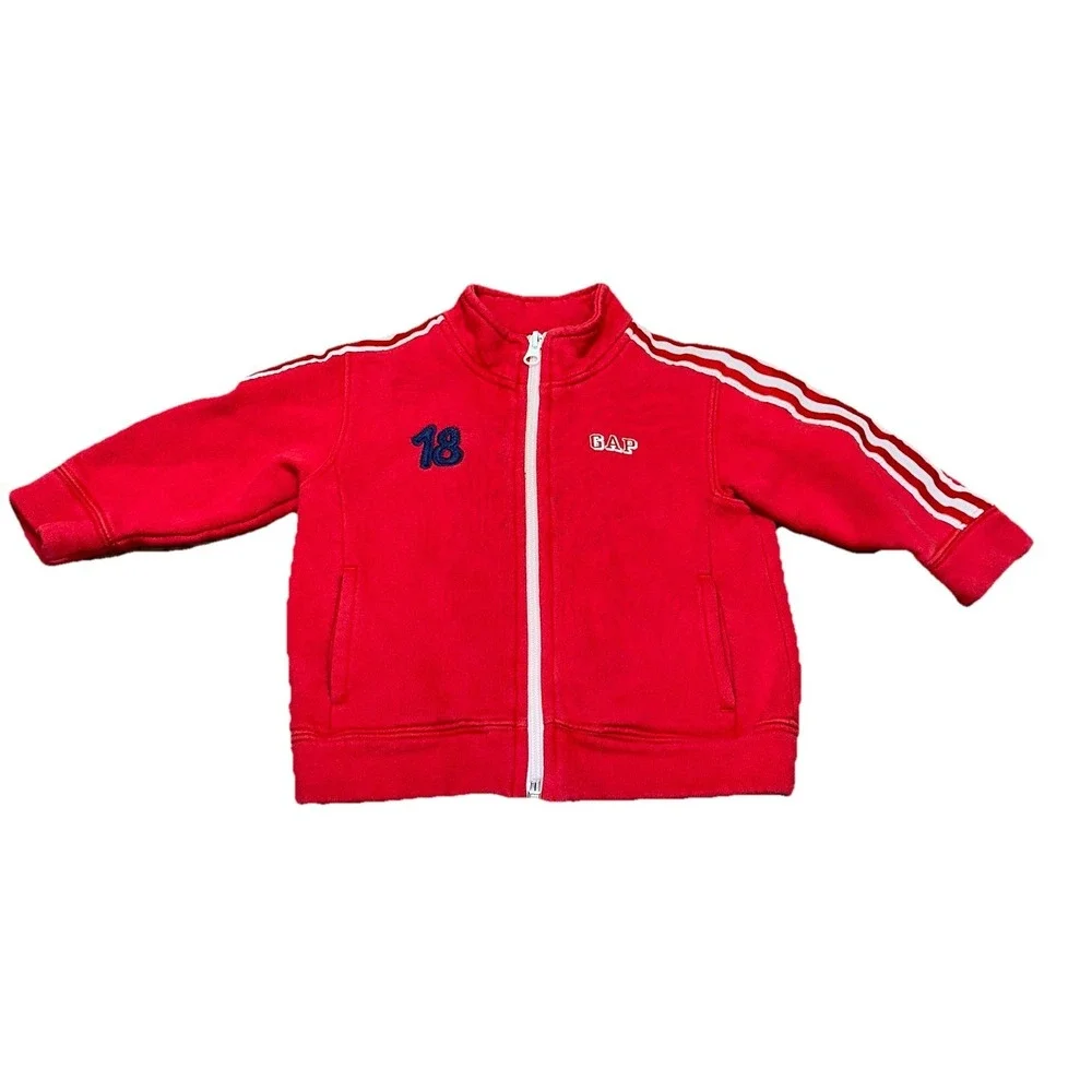 Vintage 2003 Y2K Baby Gap Red Zip‎ Up Cotton Sweatshirt Jacket Boys 12-18 Months